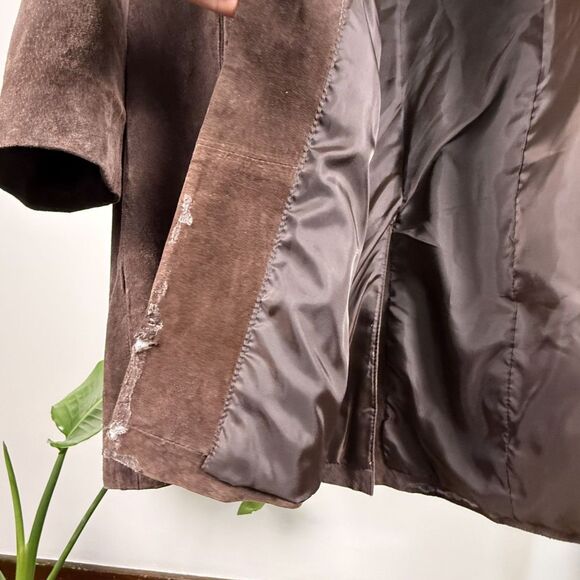Vintage 90s 00s Brown Suede Leather Long Coat, Women's XL Jacket - Picture 7 of 14